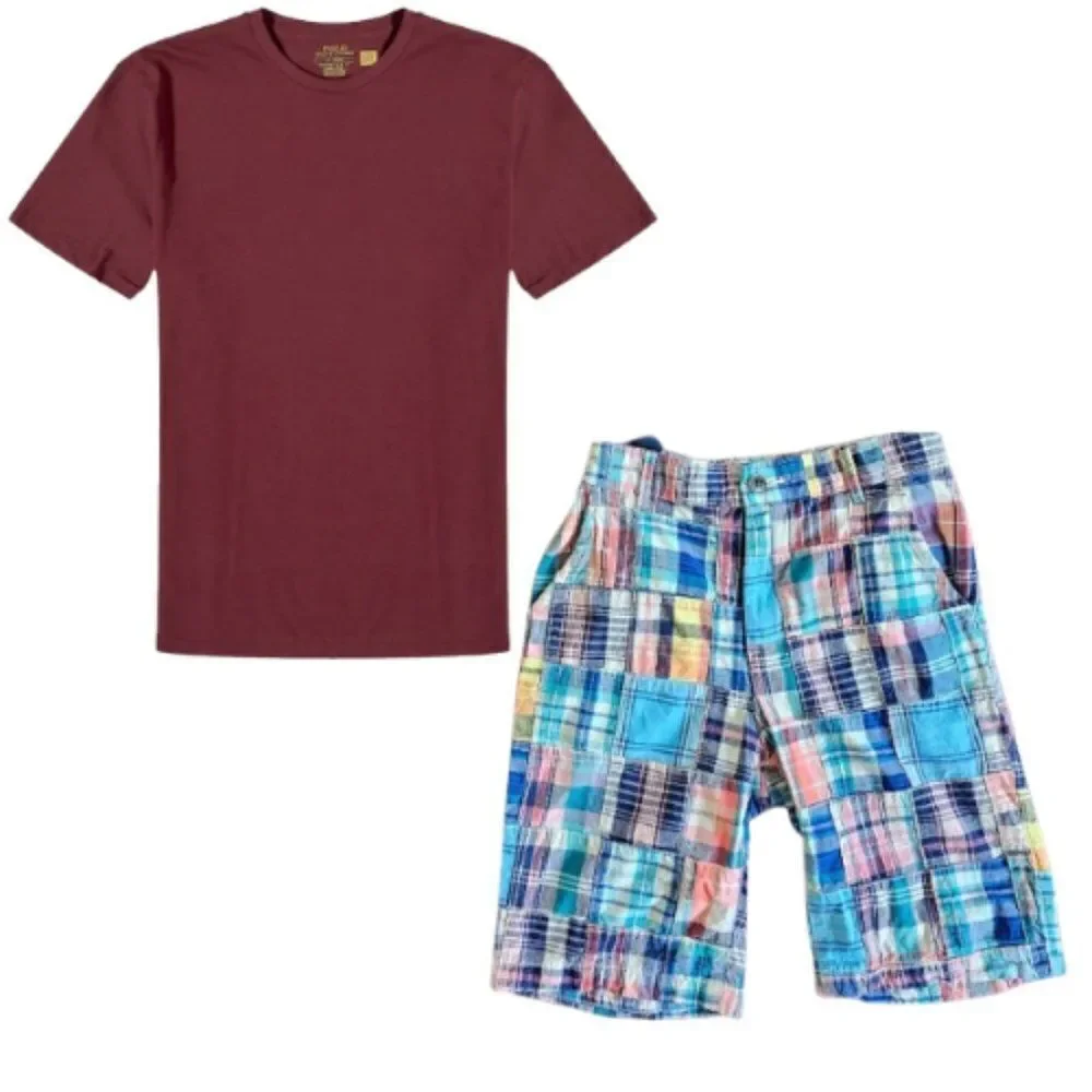 The Childrens Place & Polo Ralph Lauren Checkered Shorts & Shirt Set Size Medium